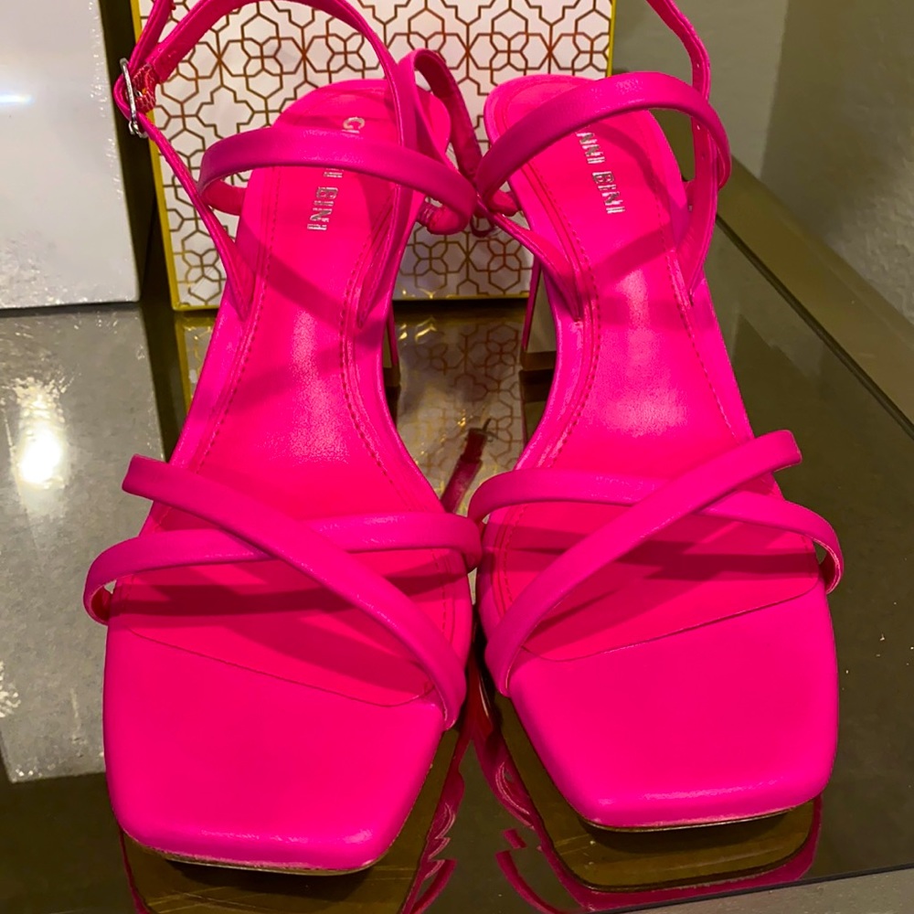 Hot pink square toe sandals